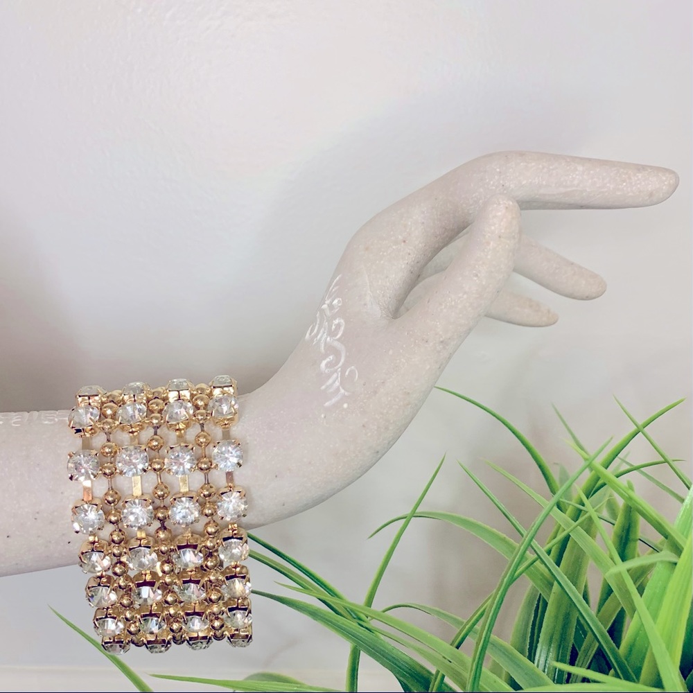 Natasha Rhinestone Cuff Bracelet With Clasp Closure
